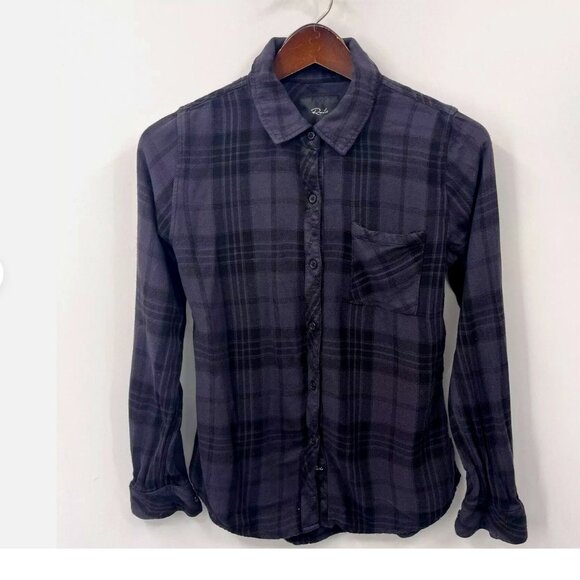 Rails Hunter Flannel Shirt Carbon Black Collar Plaid Top Boho L -XL - Picture 1 of 5